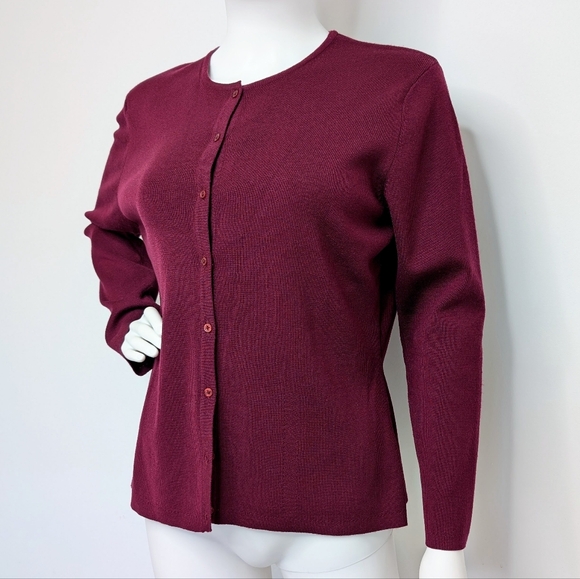 90s Burgundy Red Button Up Basic Cardigan Sweater - Picture 2 of 5